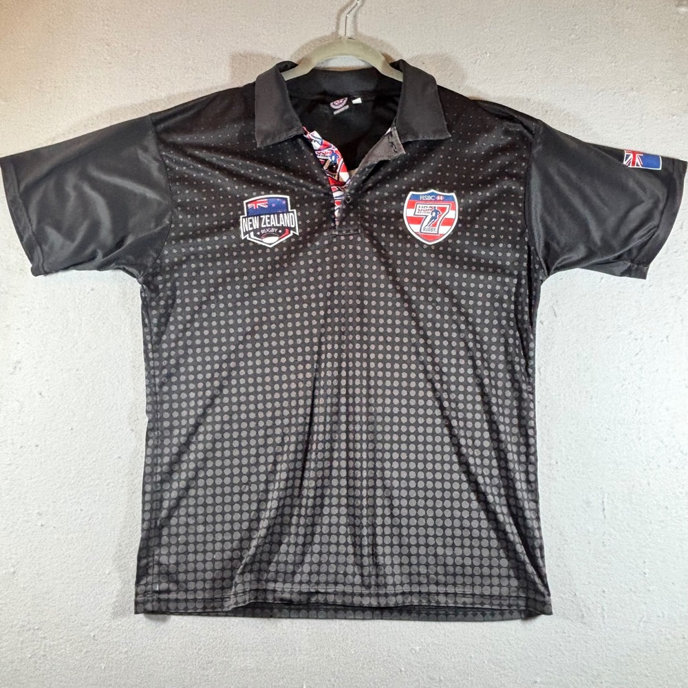 USA Sevens Rugby New Zealand Polo Shirt Mens XL Black Dot Pattern HSBC Jersey
